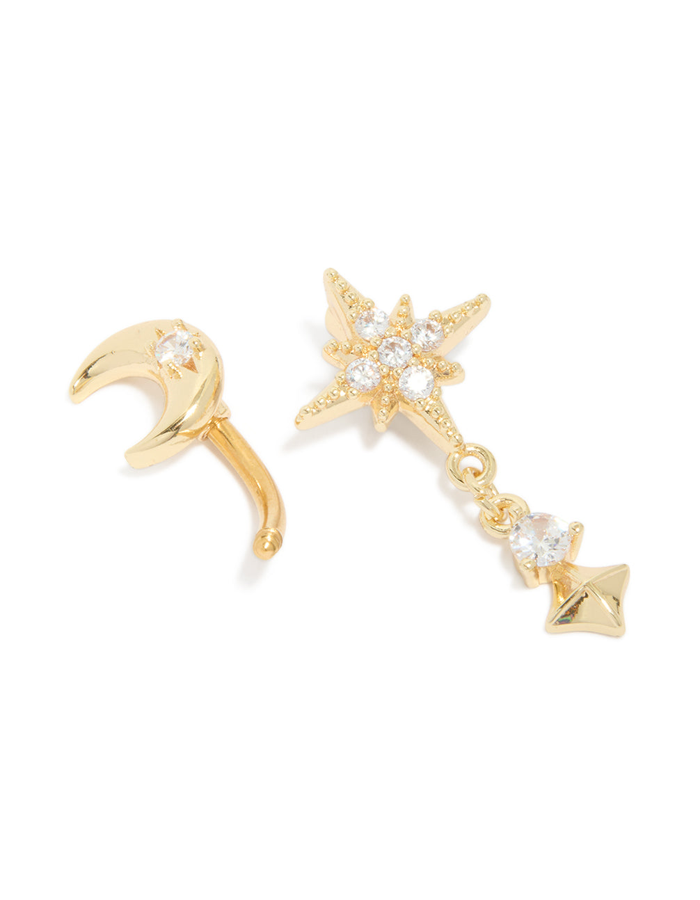 Gold Plated Surgical Steel Celestial Cubic Zirconia Belly Bar