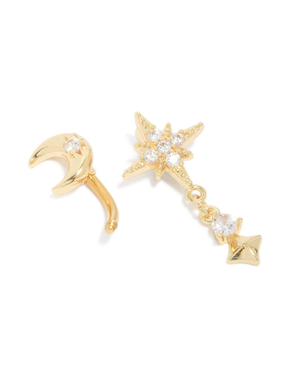 Gold Plated Surgical Steel Celestial Cubic Zirconia Belly Bar