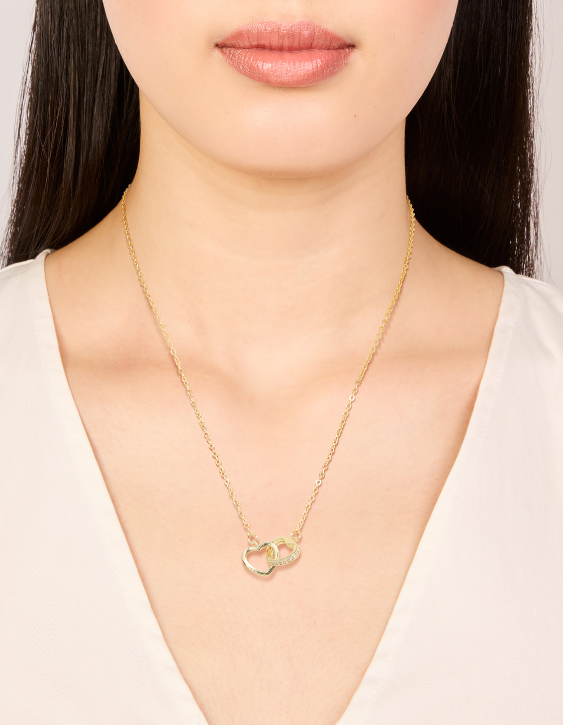 Gold Plated Cubic Zirconia Pave Heart Link Necklace