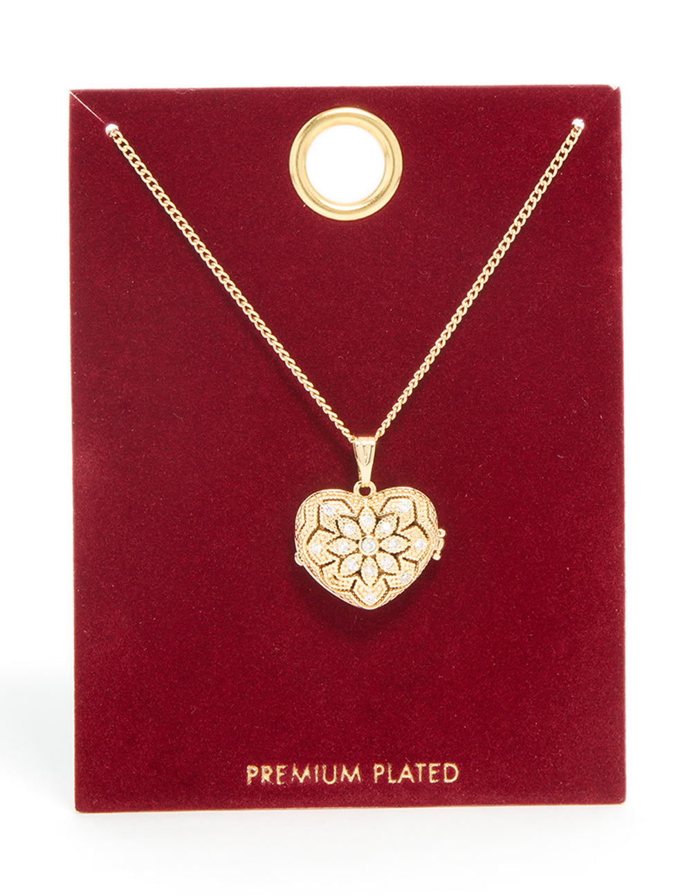 Gold Plated Cubic Zirconia Heart Locket Necklace