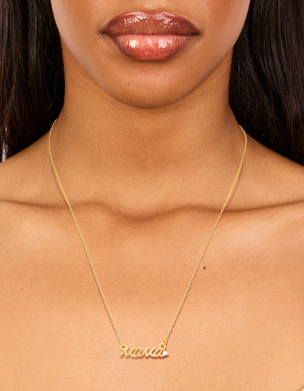 Gold Plated Cubic Zirconia 'Mama' Necklace