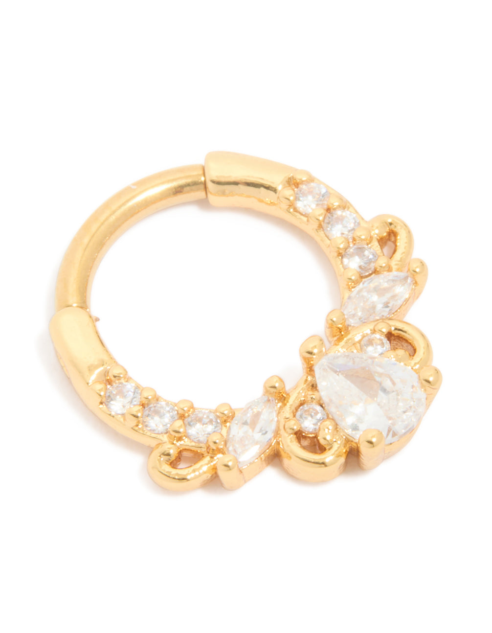 Gold Plated Titanium Diamante Detail Clicker Ring