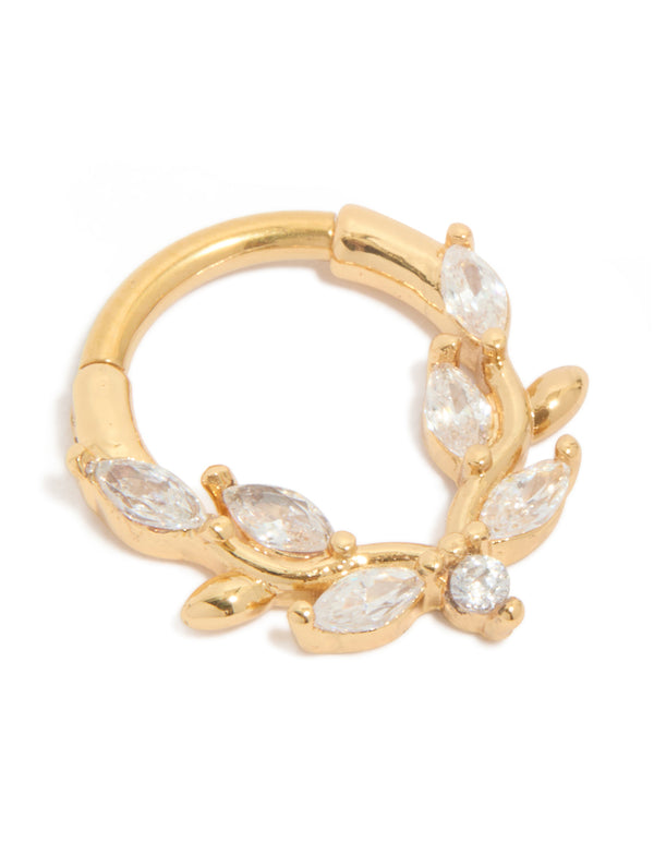 Gold Plated Titanium Cubic Zirconia Vine Clicker Ring