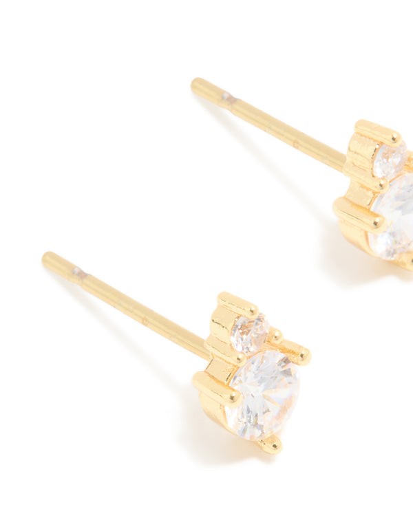 Waterproof Gold Plated Stainless Steel April Cubic Zirconia Duo Stud Earrings