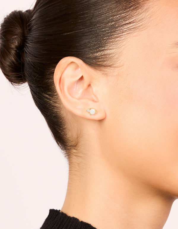 Waterproof Gold Plated Stainless Steel October Cubic Zirconia Duo Stud Earrings