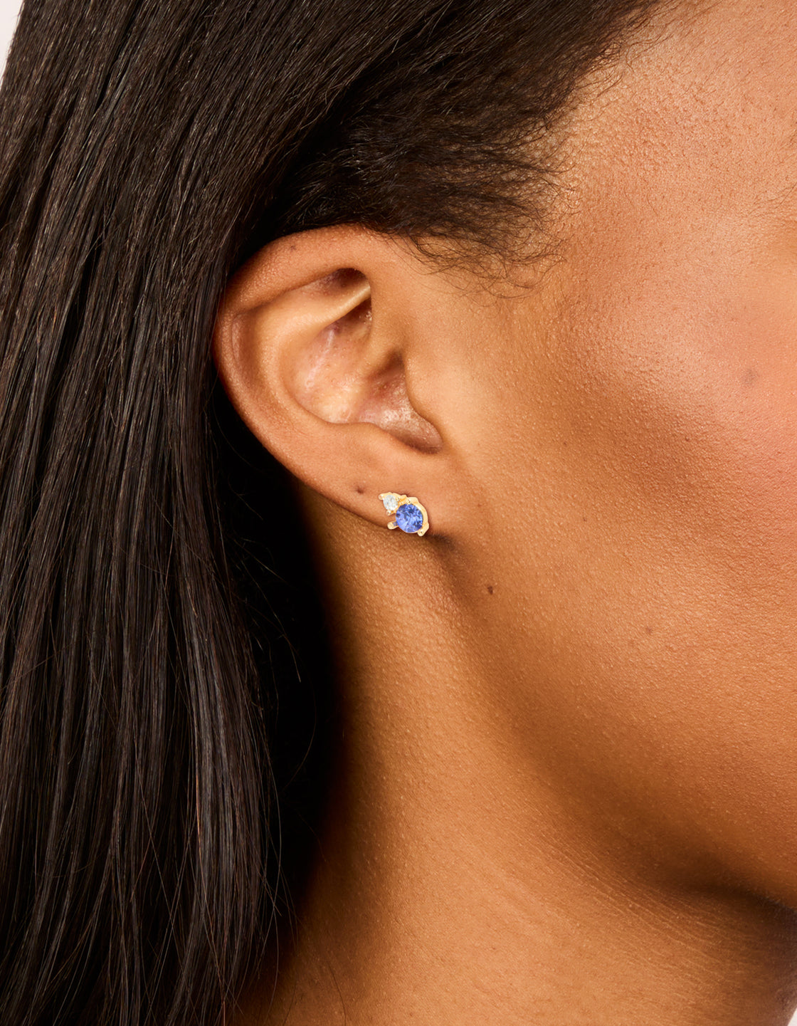 Waterproof Gold Plated Stainless Steel December Cubic Zirconia Birthstone Duo Stud Earrings