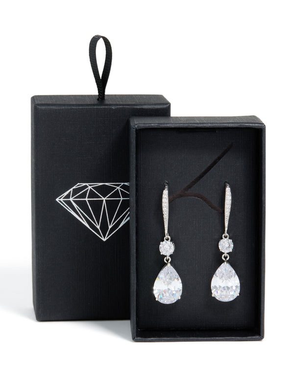 Silver Cubic Zirconia Pear Drop Earrings