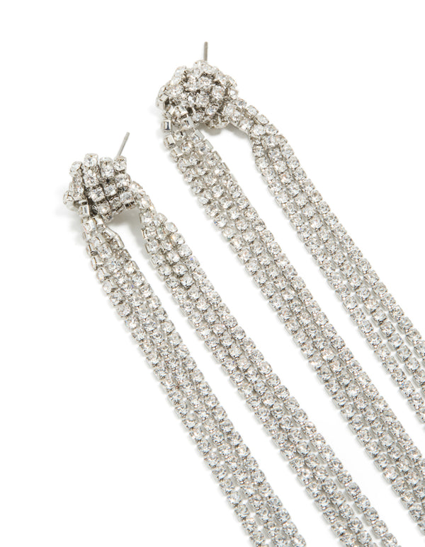 Silver Diamante Knotted Tassel Drop Earrings
