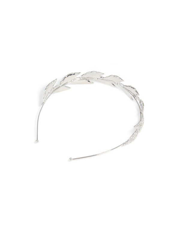 Silver Diamante Leaves Headband