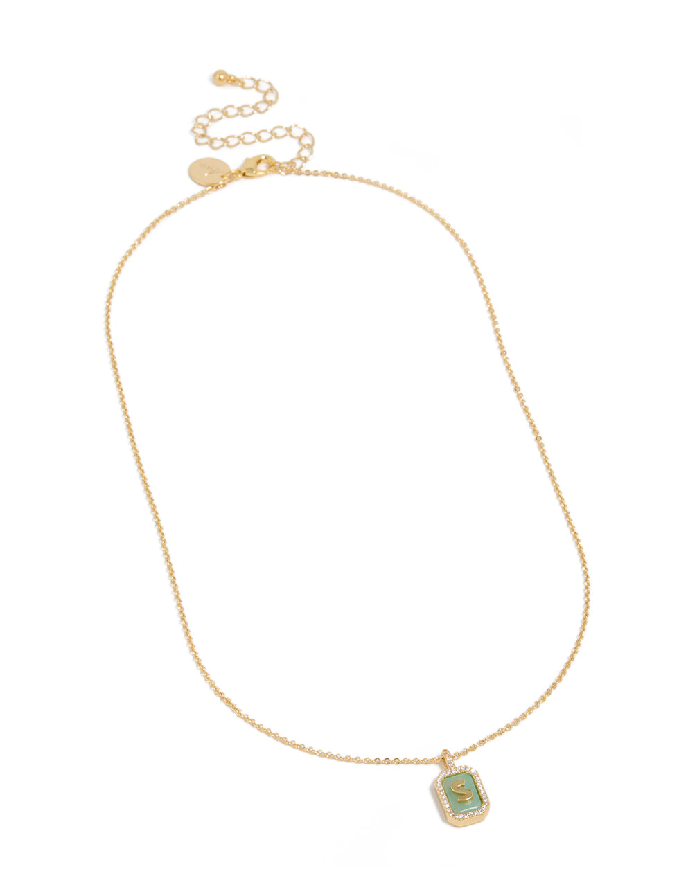 Gold Plated Brass Cubic Zirconia Letter S Tag Necklace