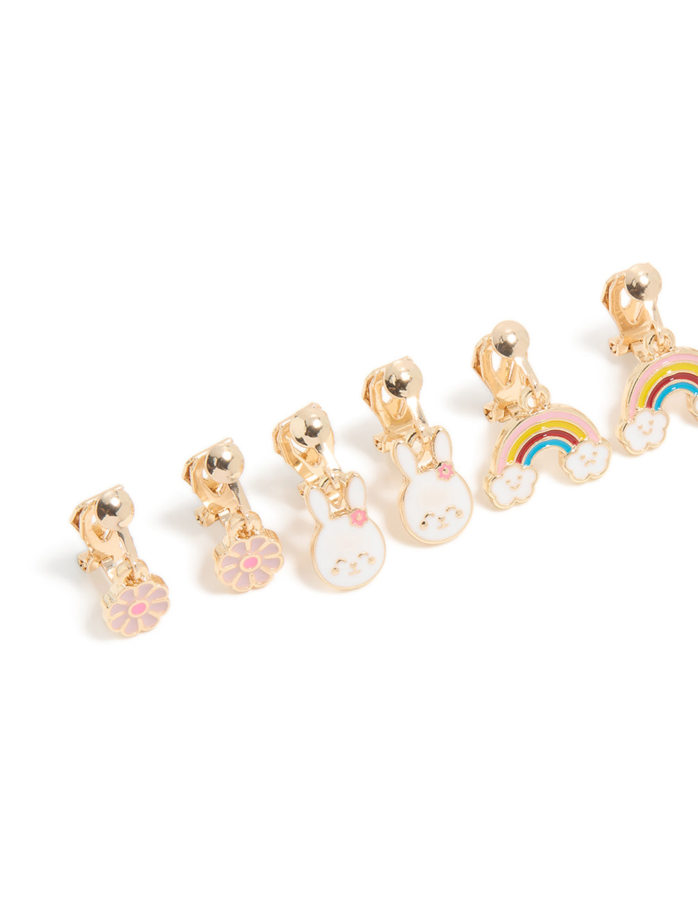 Kids Gold Easter Bunny & Flower Clip-On Earrings 5-Pack