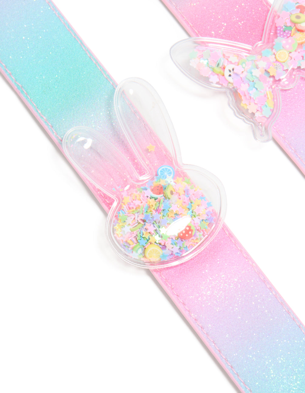 Kids BFF Shaker Bunny & Butterfly Slap Bands 2-Pack rings animal beads butterfly charm fruit glitter _detail