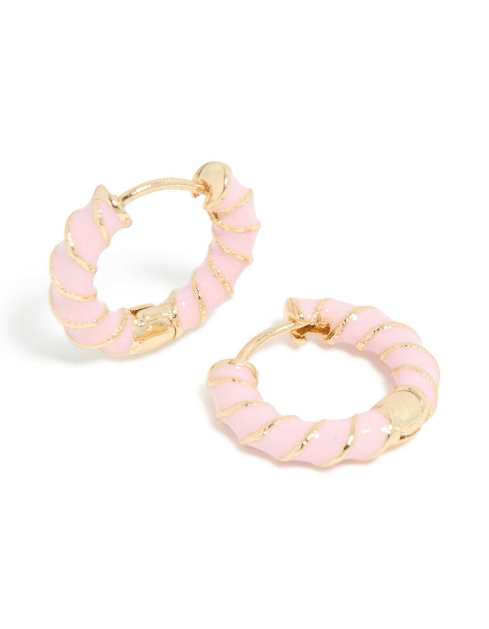 Gold Pink Enamel Small Twisted Hoop Earrings