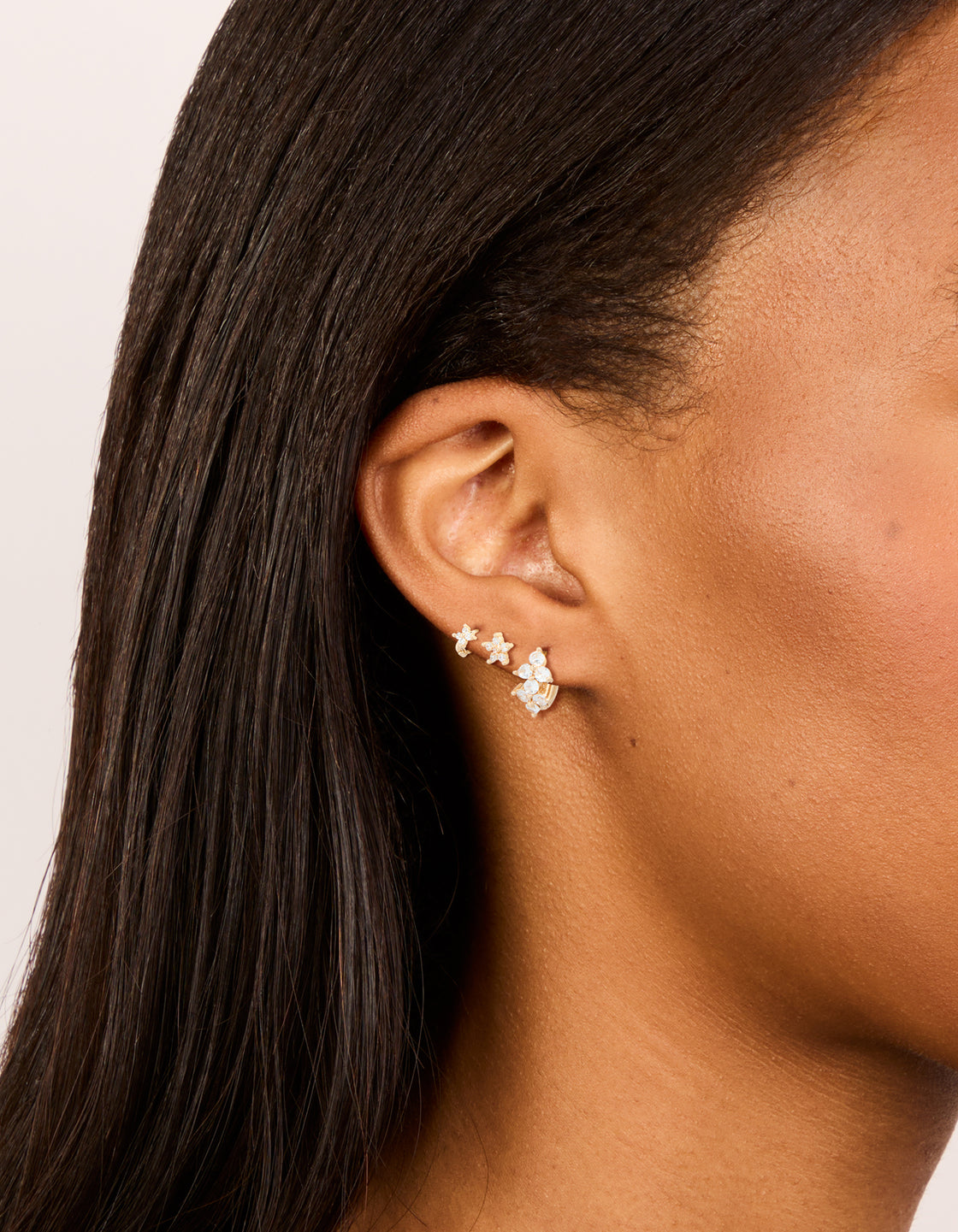 Gold Cubic Zirconia Flower Huggie & Stud Earrings 3-Pack
