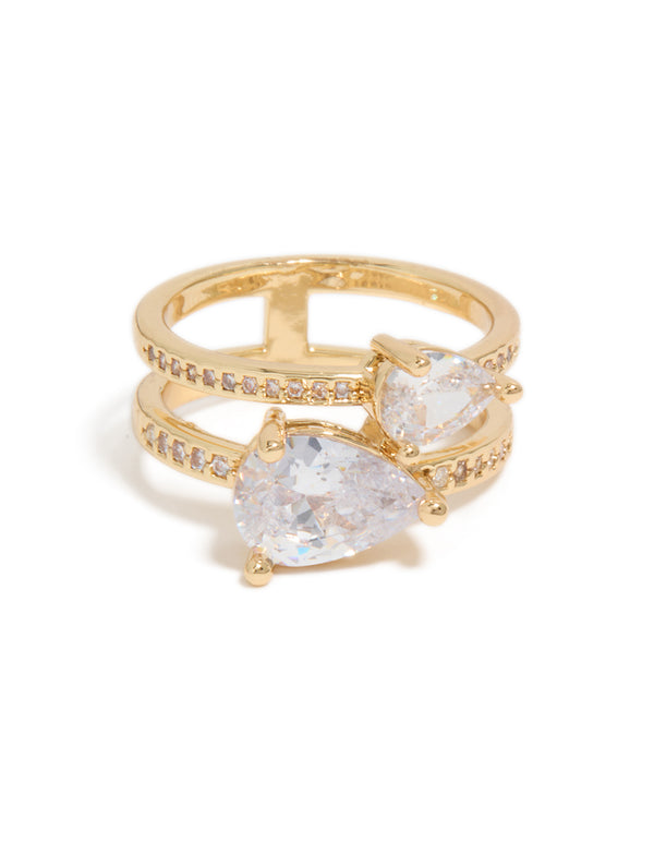 Gold Plated Double Cubic Zirconia Split Ring