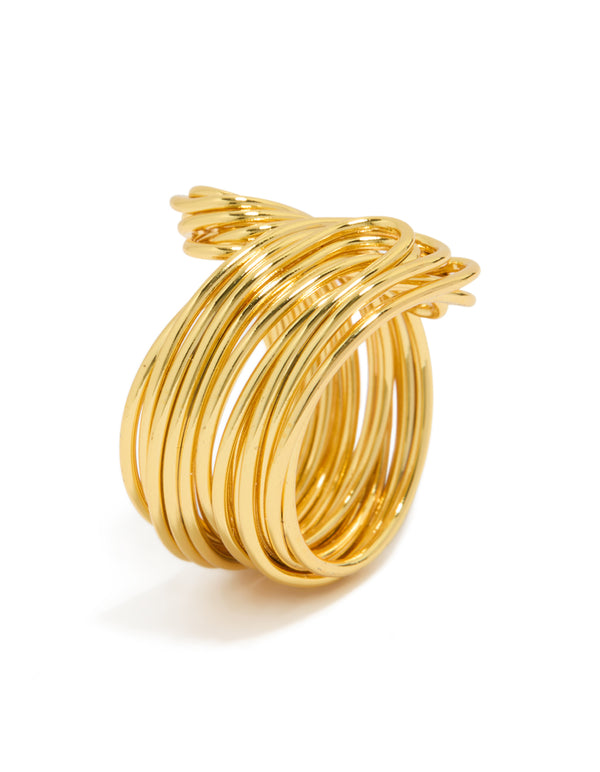 Waterproof Gold Plated Stainless Steel Chunky Lined Wrap Ring