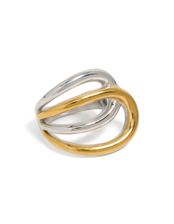 Waterproof Mixed Metal Plated Stainless Steel Large Double Loop Ring
