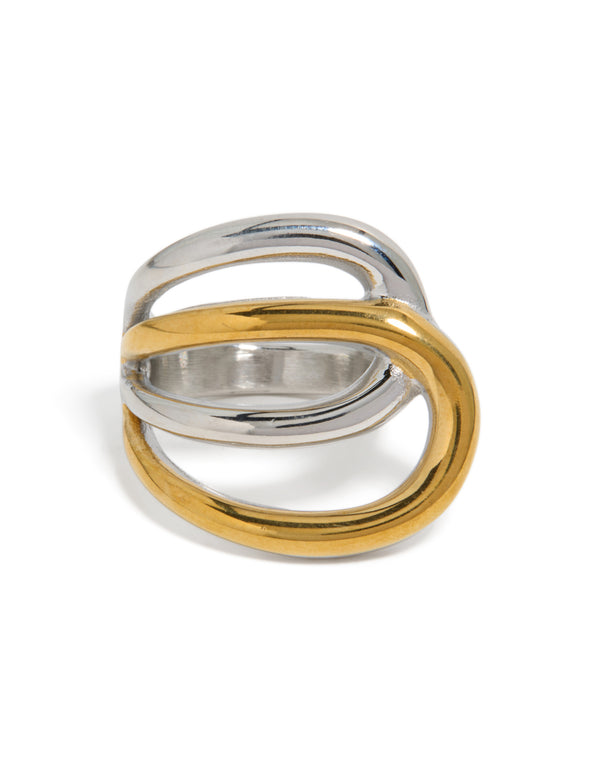 Waterproof Mixed Metal Plated Stainless Steel Large Double Loop Ring