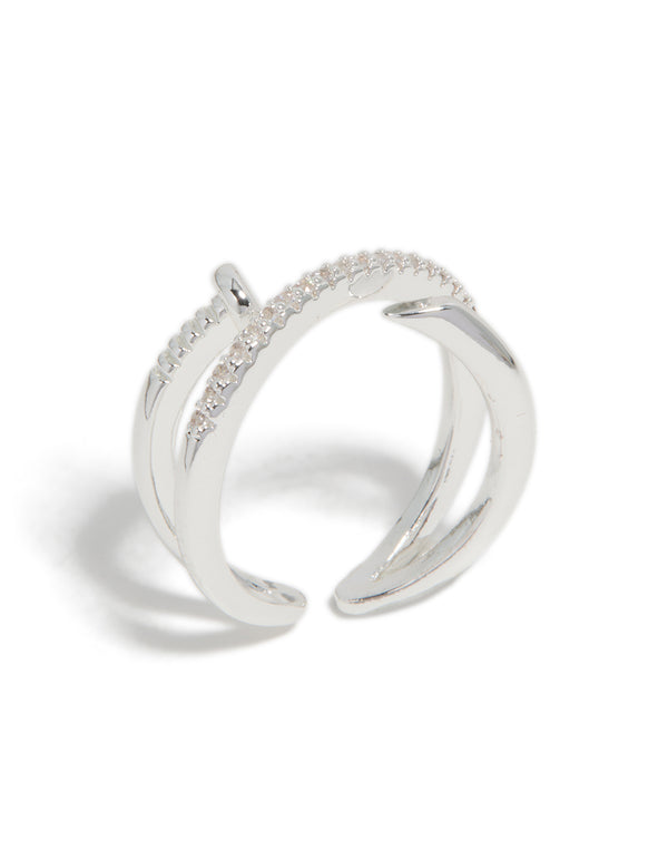 Silver Plated Cubic Zirconia Shiny Half Nail Ring