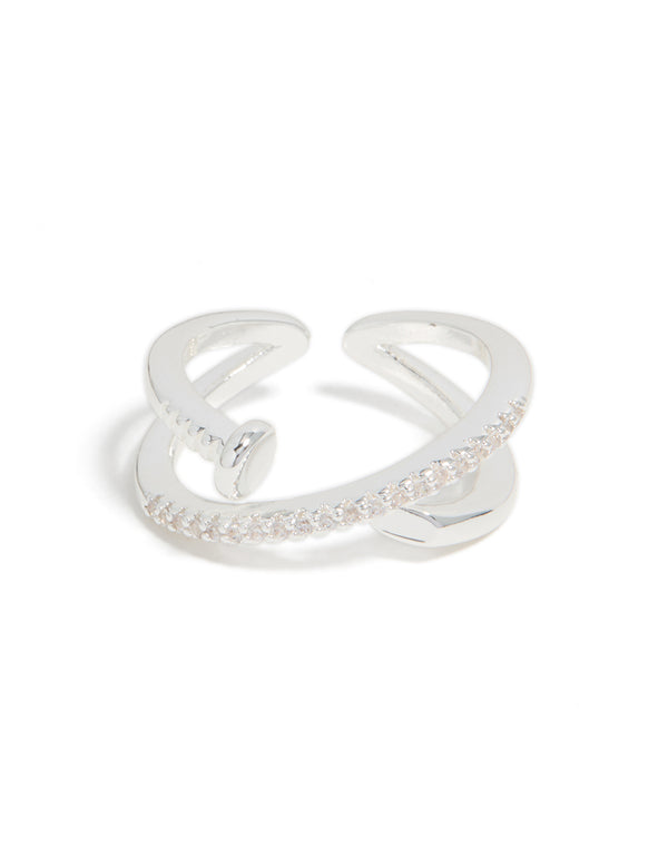 Silver Plated Cubic Zirconia Shiny Half Nail Ring