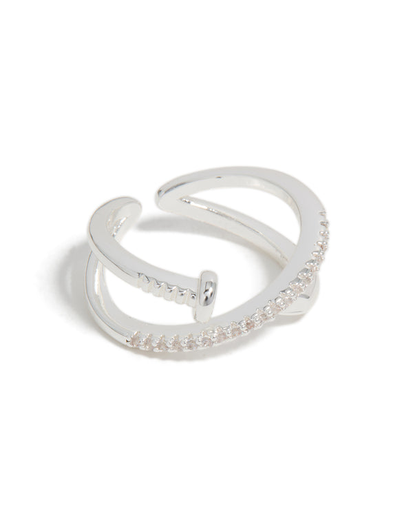 Silver Plated Cubic Zirconia Shiny Half Nail Ring