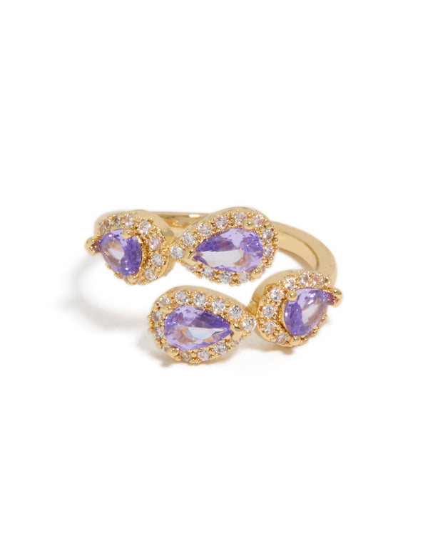 Gold Plated Glitzy Purple Cubic Zirconia Wrap Around Ring