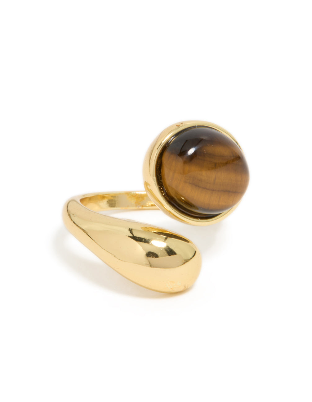 Featuring a waterproof statement ring with tigers eye stone in round stainless steel front view