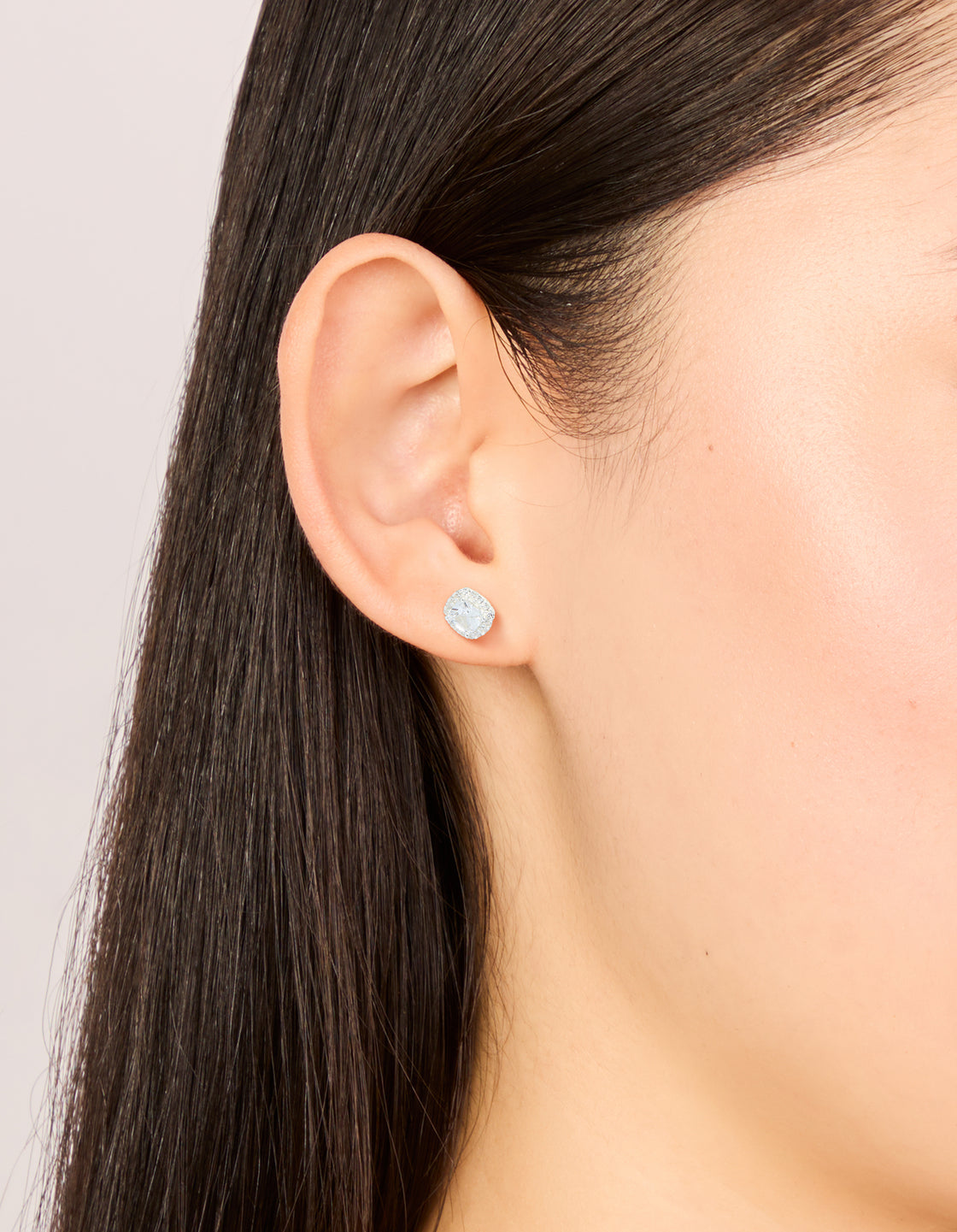 Sterling Silver Cubic Zirconia Square Halo Stud Earrings