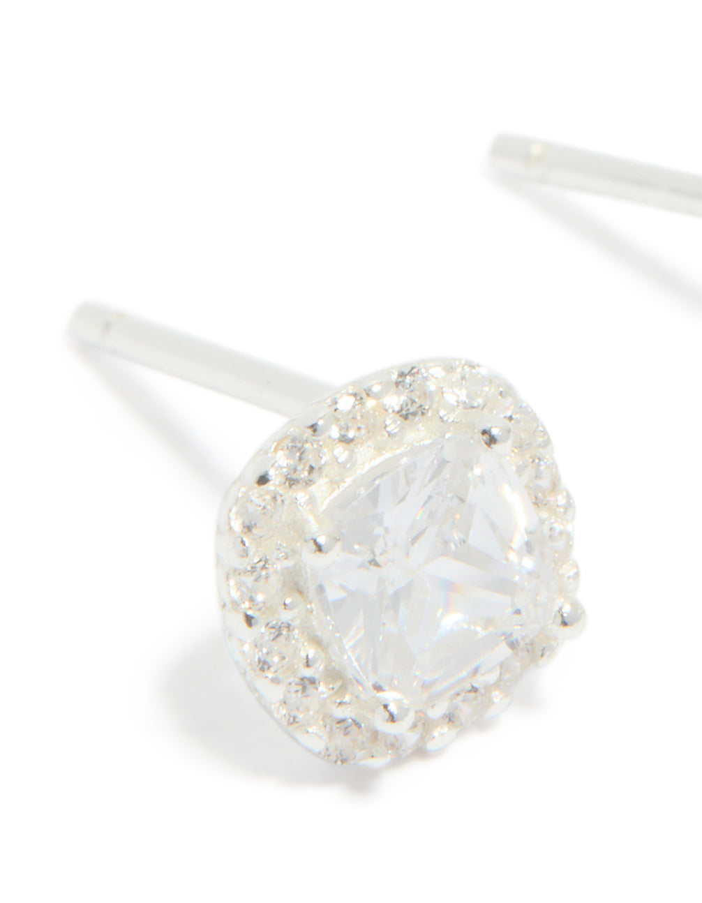 Sterling Silver Cubic Zirconia Square Halo Stud Earrings