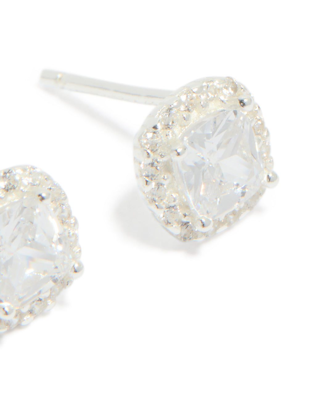 Sterling Silver Cubic Zirconia Square Halo Stud Earrings