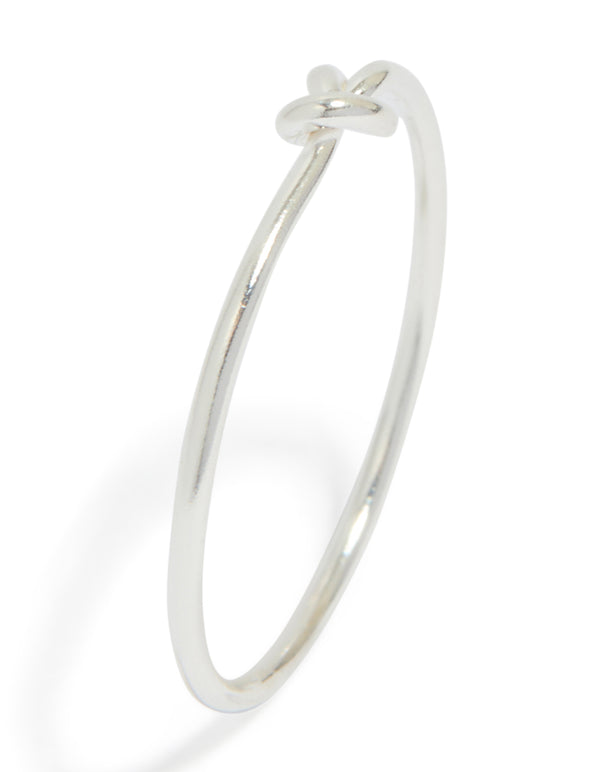 Stunning sterling silver tiny knot ring in dainty design side detail view