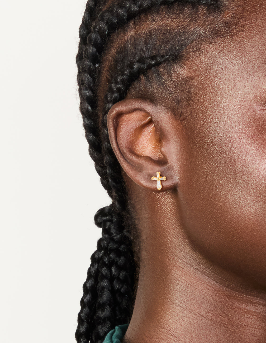 Gold Plated Sterling Silver Cubic Zirconia Cross Stud Earrings