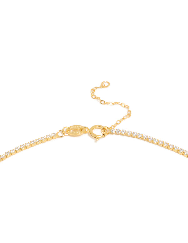 Gold Plated Sterling Silver Cubic Zirconia Tennis Necklace