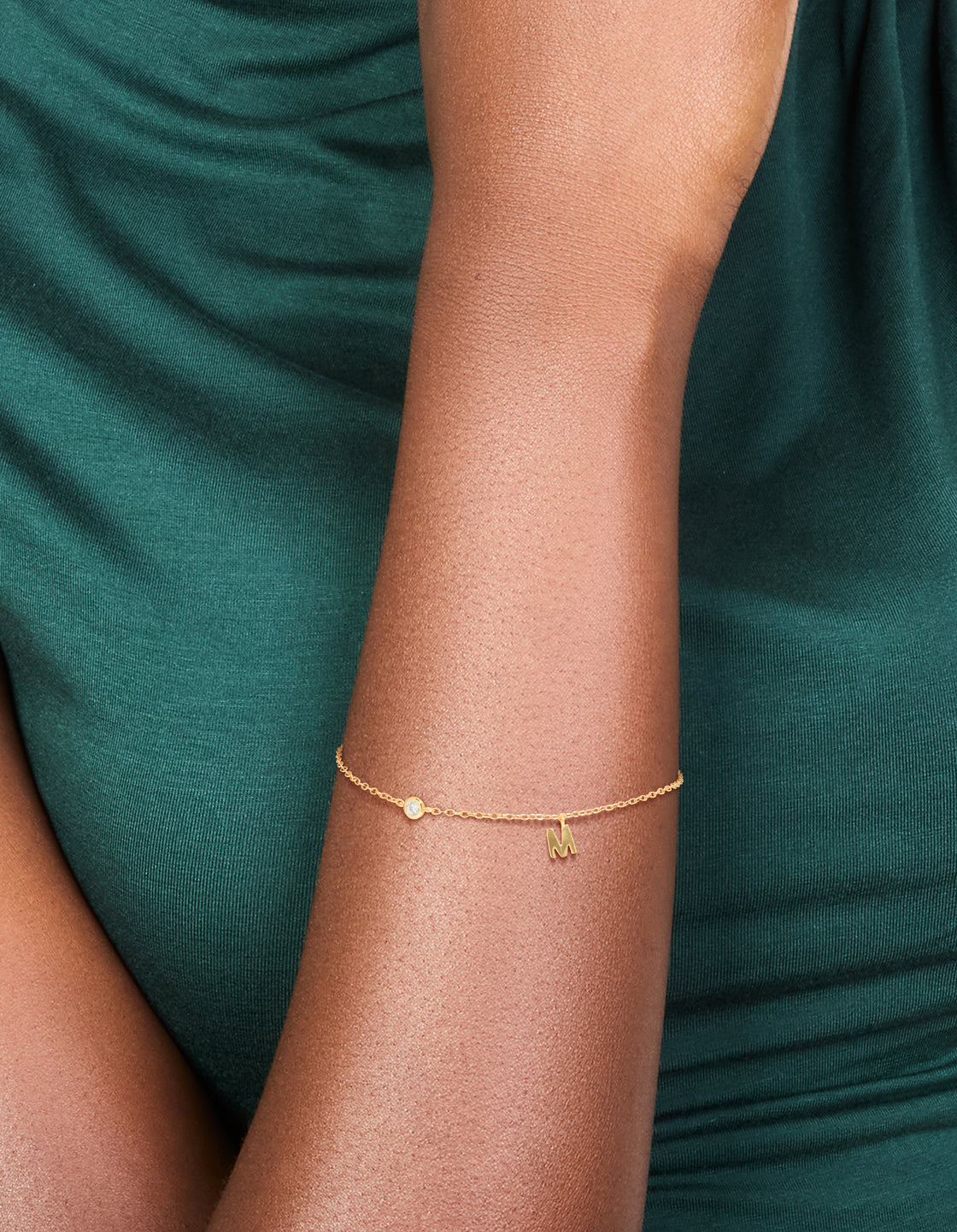 Gold Plated Sterling Silver Cubic Zirconia Letter M Bracelet