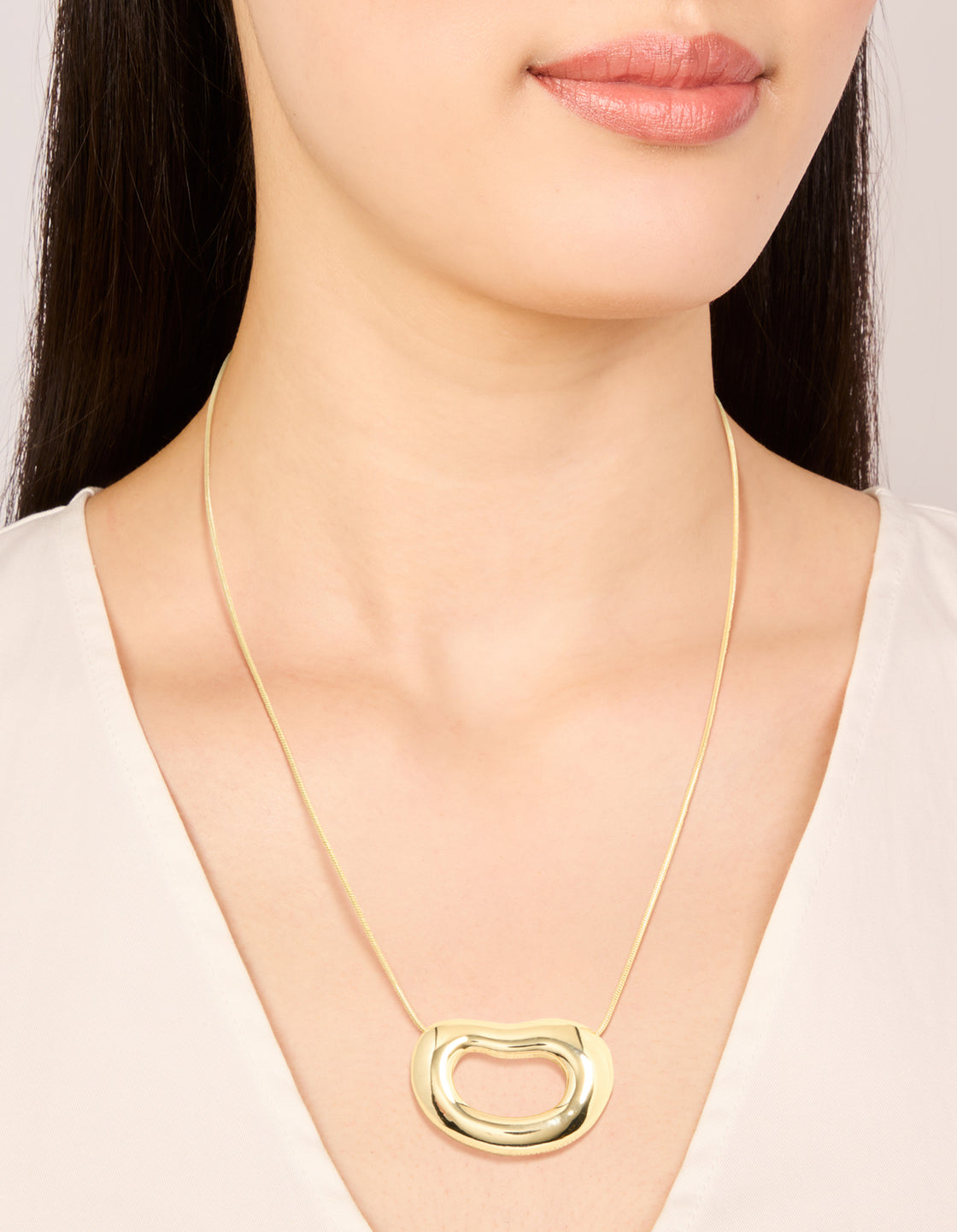 Gold Plated Open Organic Oval Pendant Necklace