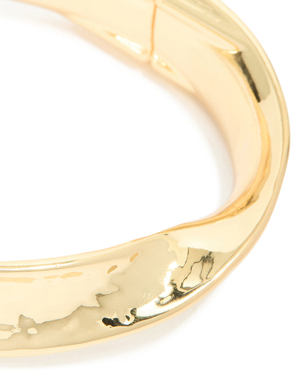 Gold Plated Hammered Twist Hinged Bangle