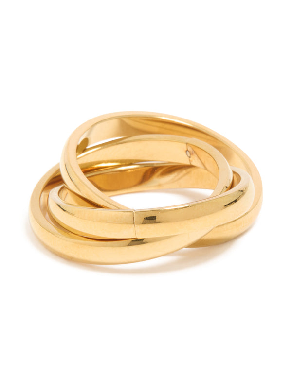 This waterproof triple layered twist moving ring features gold plated stainless steel with dainty design front view