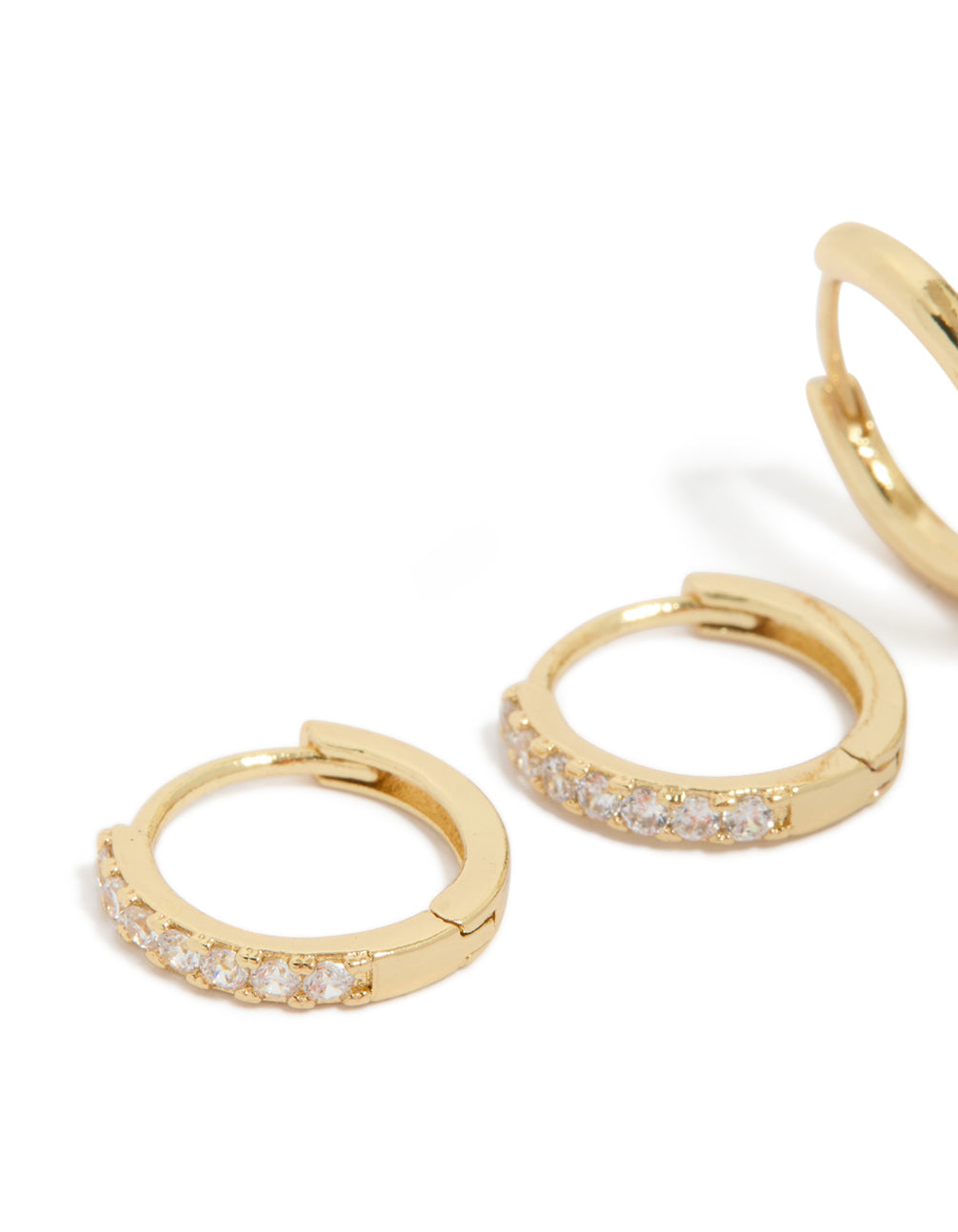 Gold Plated Brass Cubic Zirconia & Smooth Huggie Earrings 2-Pack