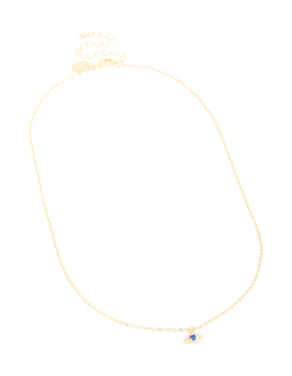 Gold Plated Brass Cubic Zirconia Pave Evil Eye Necklace