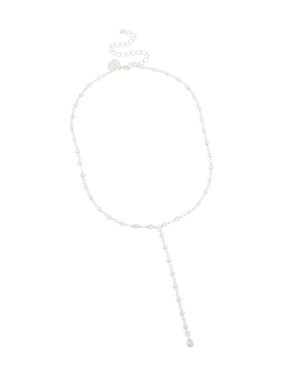 Silver Plated Cubic Zirconia Circle Detail Y-Necklace
