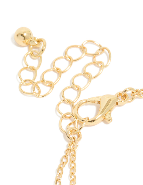 Gold Plated Cubic Zirconia Flower & Freshwater Pearl Layered Bracelet