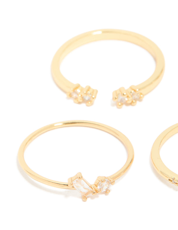 Gold Plated Open Rectangular Cubic Zirconia Rings 5-Pack