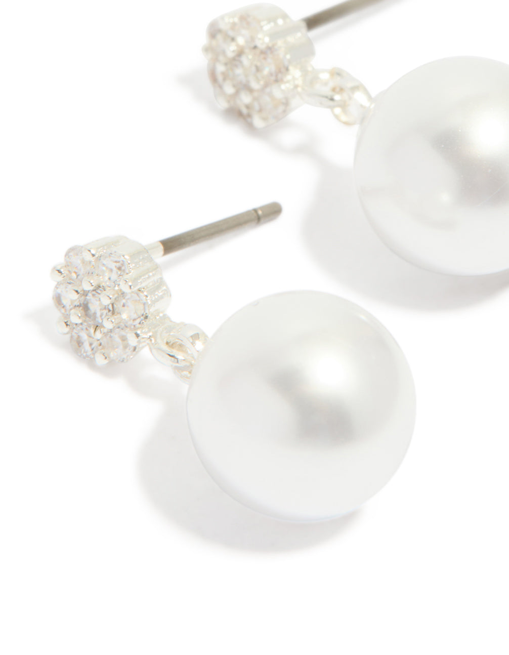 Silver Plated Small Round Cubic Zirconia & Pearl Drop Earrings