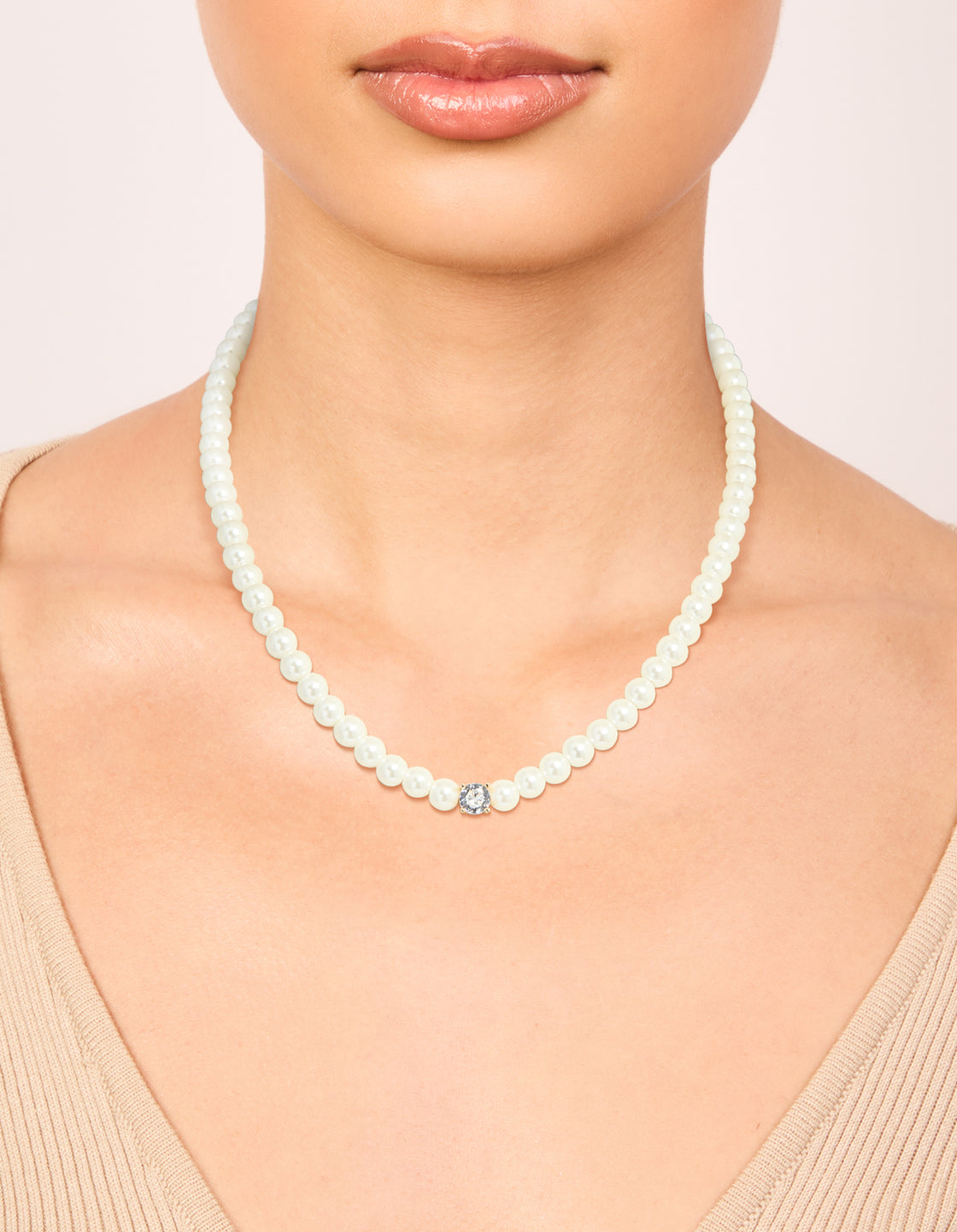 Gold Plated Pearl Inlay & Cubic Zirconia Necklace