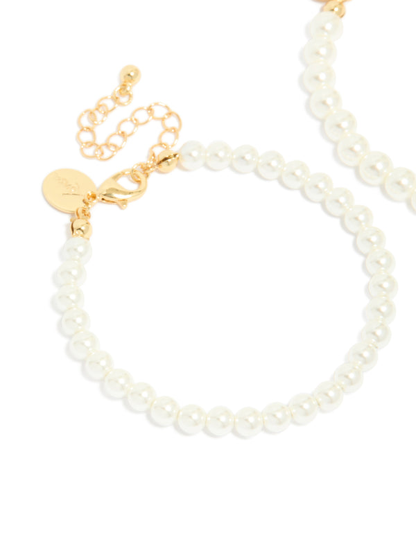 Gold Plated Classic Pearl Bracelets 2-Pack