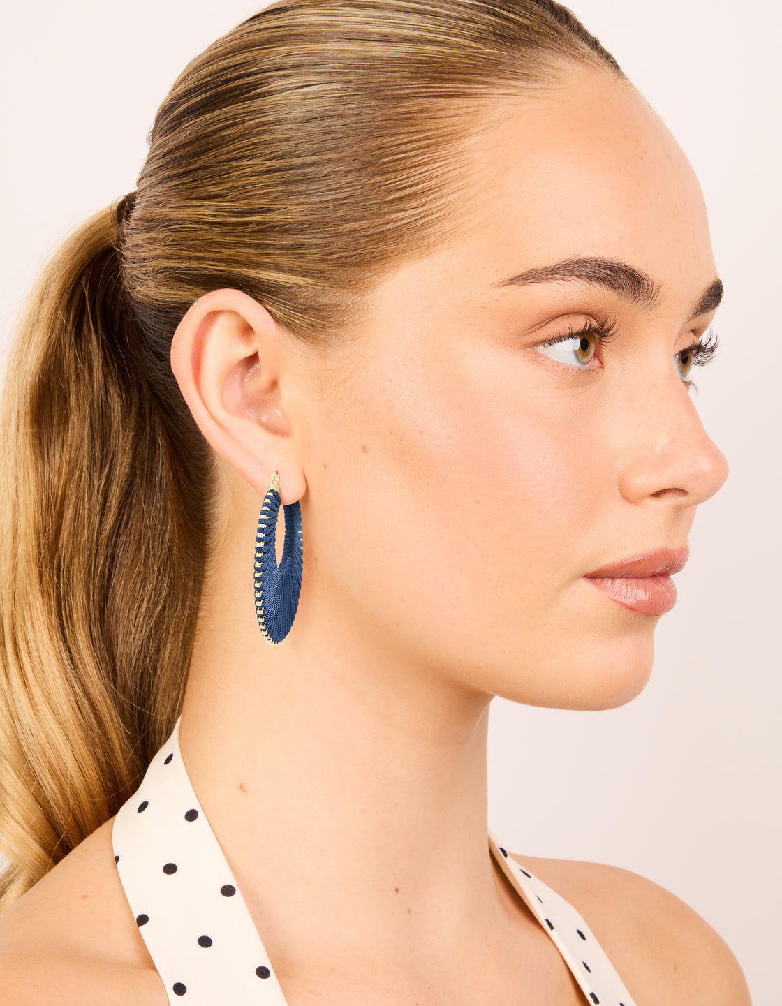 Gold Dark Blue Thread Hoop Earrings