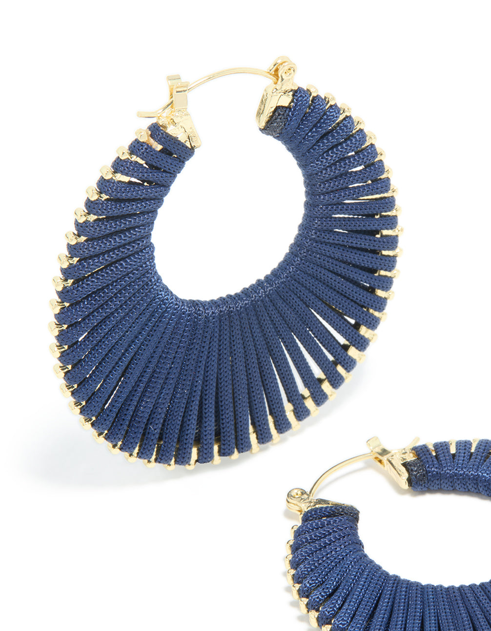 Gold Dark Blue Thread Hoop Earrings