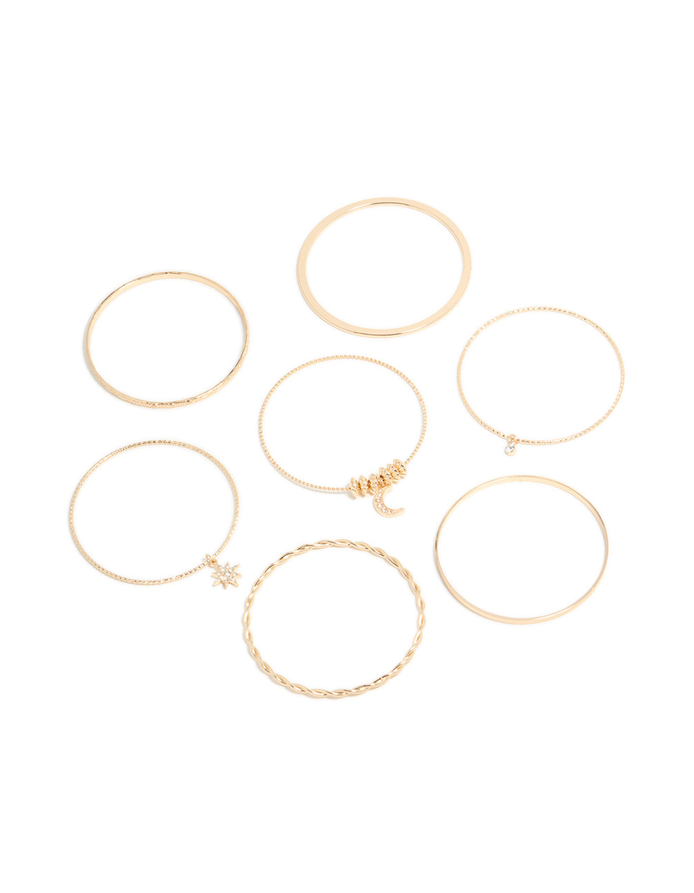 Rose Gold Diamante Moon & Star Bangles Pack