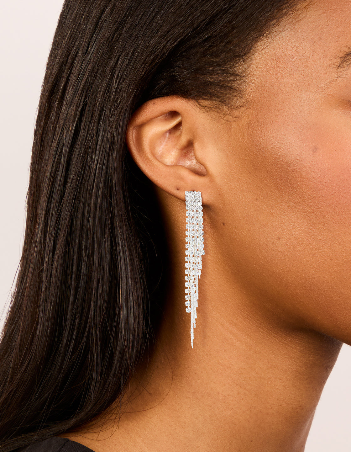Silver Diamante Waterfall Drop Earrings