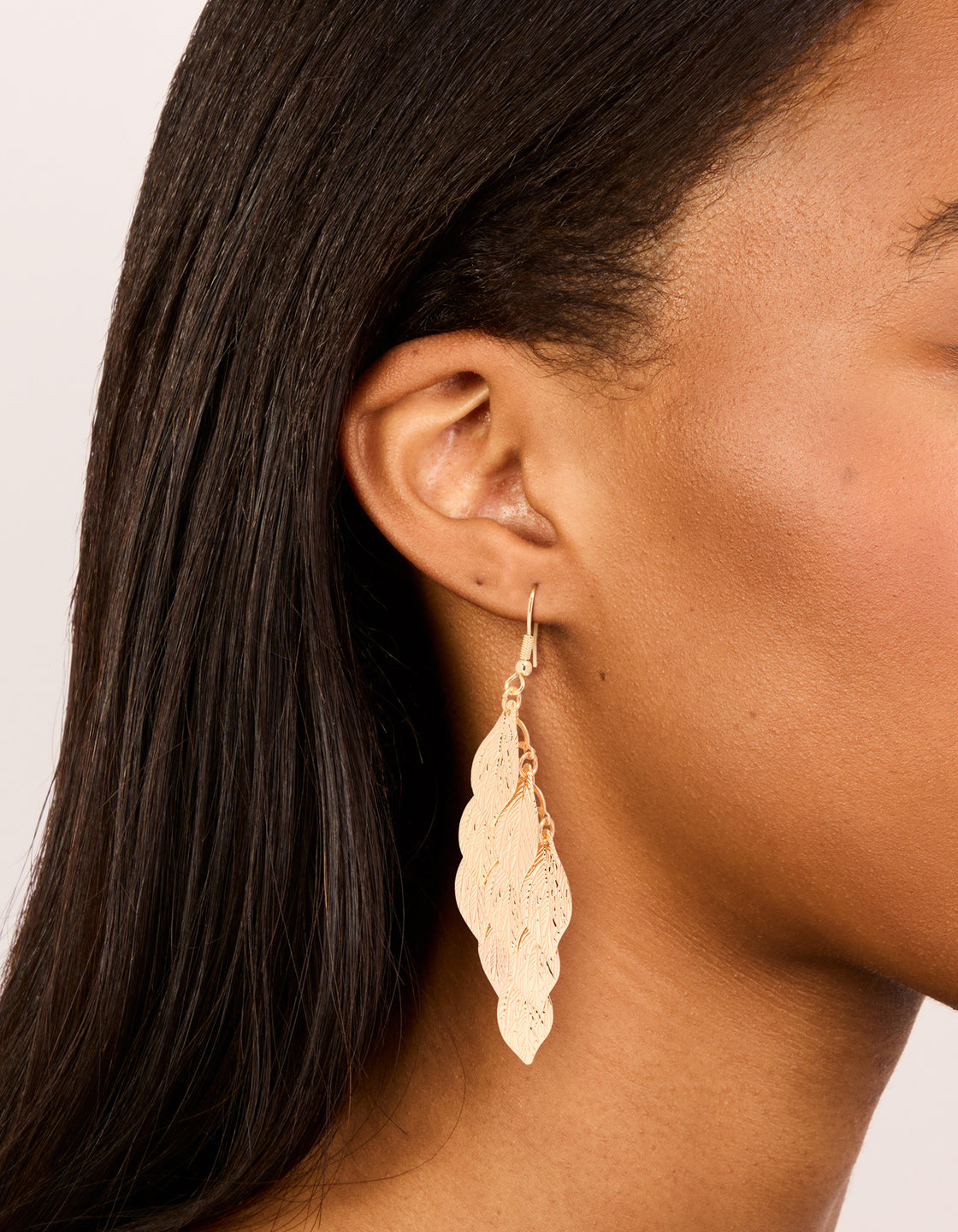 Gold Layered Leaf Drop Earrings